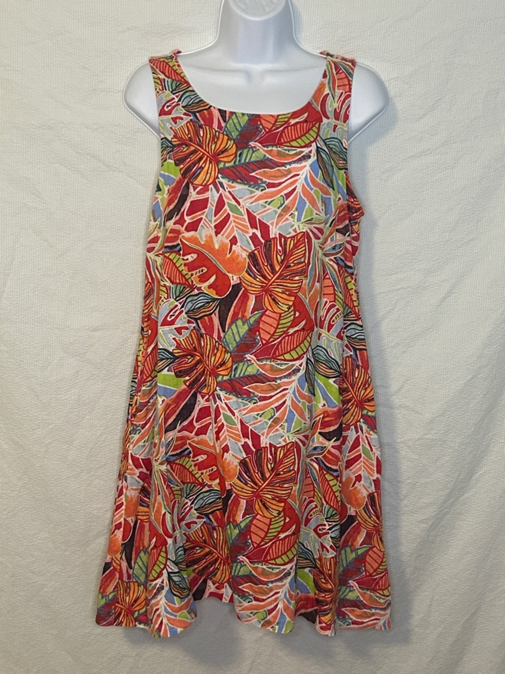 NWOT C&C California Tropical Print Linen Sleeveless Trapeze Mini Dress, Small